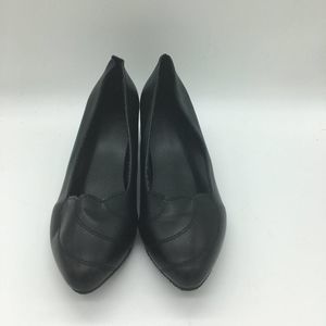 Black Pointed Toe Pumps Chunky Low Heel Slip On Office Dress Shoes